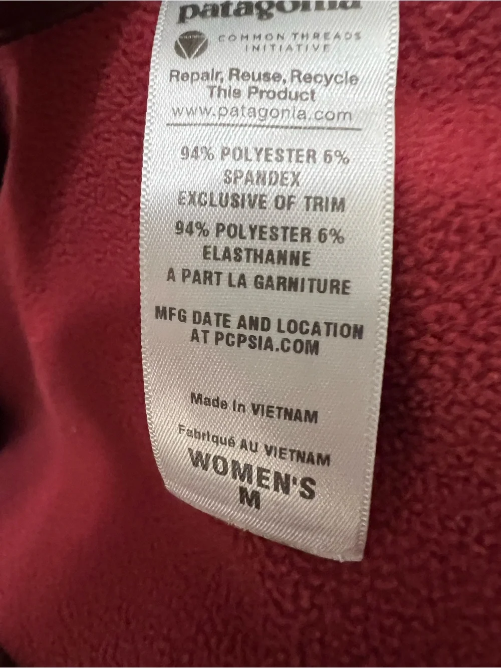 Patagonia Women's Brick Red Zip-Front Bomber Jacket